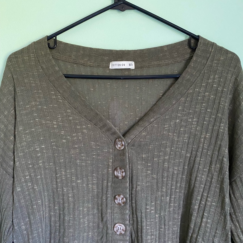 Cotton On Button Front Green Top Size Medium - Picture 2 of 6